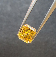 Figure 1 - 0.21 carat, fancy colour, rectangular radiant cut diamond from the Q1-4 kimberlite.