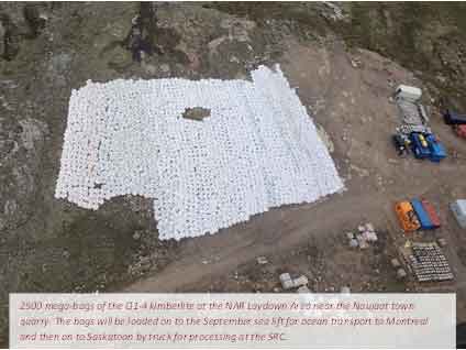 2500 mega-bags of the Q1-4 kimberlite at the NAR Laydown Area near the Naujaat town quarry.