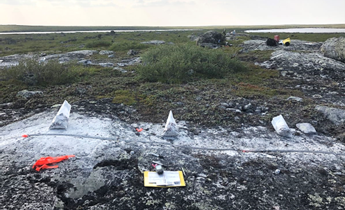 Channel sampling of the SD1 Pegmatite, LDG Project, NWT.