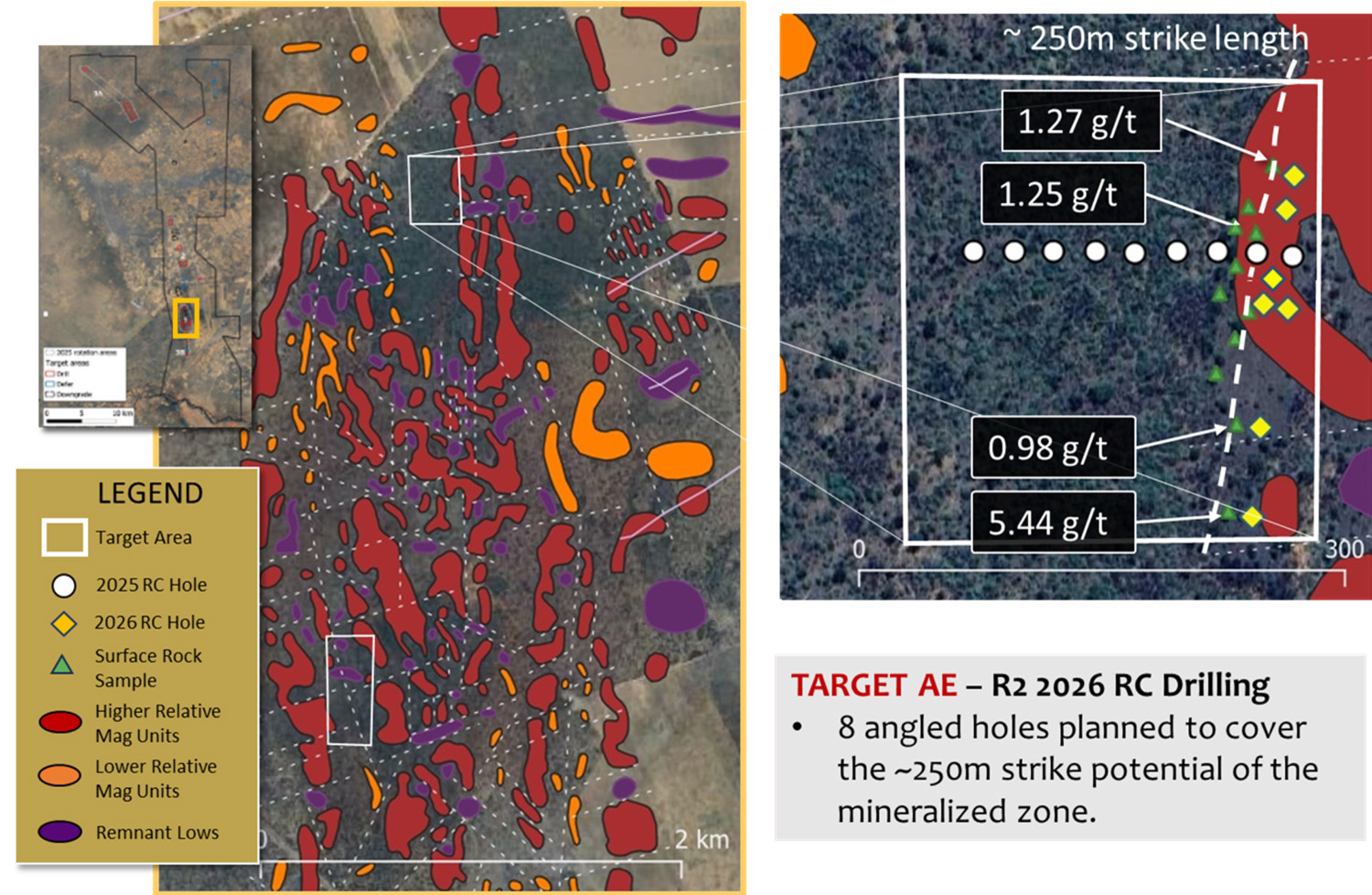 Target AE – 8 angled holes planned for Rotation 2 RC drilling.